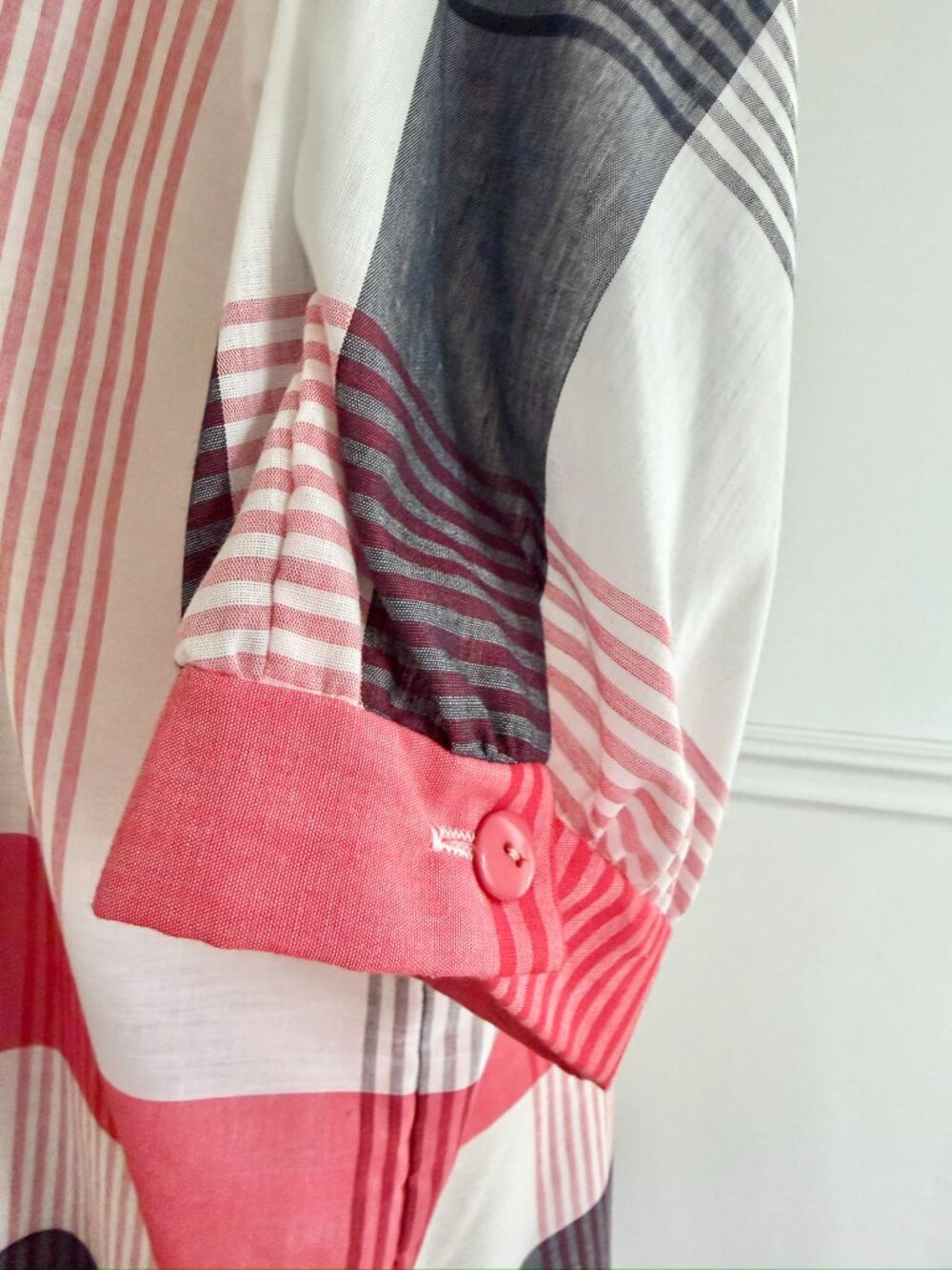 Vintage Plaid Shirt Dress Oversized Button Down Pink Gray White Casual - Picture 4 of 5